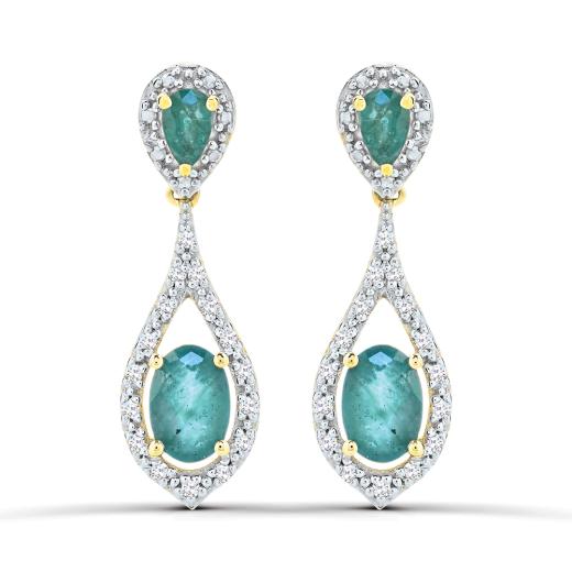 10K Yellow Gold Emerald and Diamond Dangle Earrings