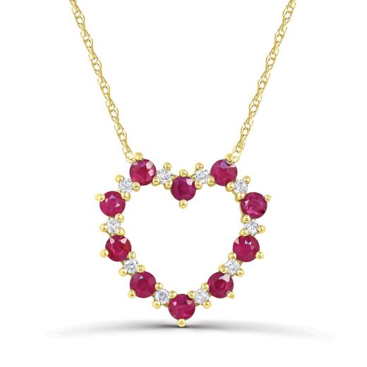 14K Yellow Gold Ruby and Diamond Heart Pendant