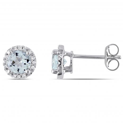 Julianna B 10K White Gold Aquamarine & Diamond Stud Earrings